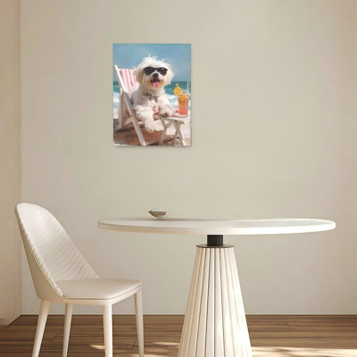 «Beach Maltese Dog», art mural sur toile sans cadre 24 po x 32 po