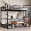 Black Queen Over Twin XL Metal Bunk Bed with Desk, Sofa, LED & USB for Space-Saving Rooms
