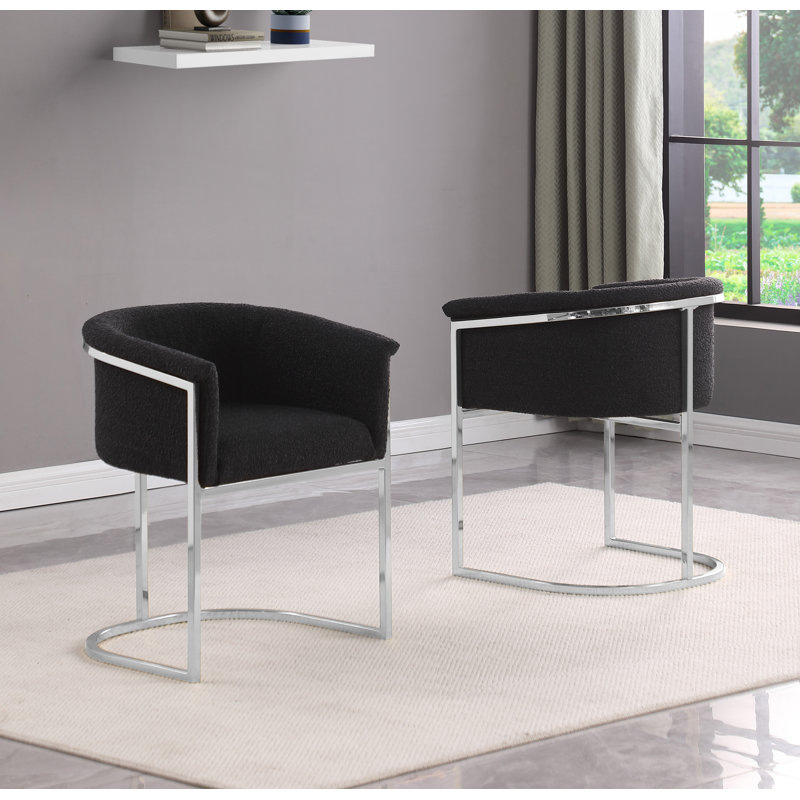 Chaises d'appoint en tissu avec base Boucle, Chrome, Noir