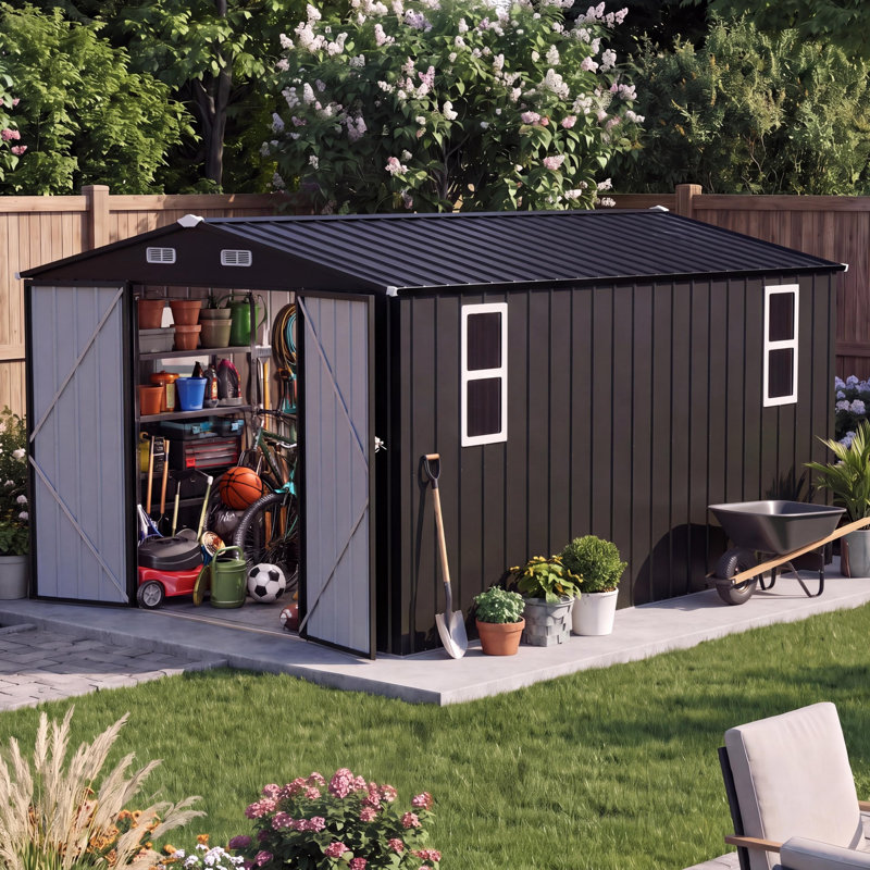 Decksplore 10 ft. W x 12 ft. D Outdoor Storage Shed with Lockable Metal Garden Tool Shed