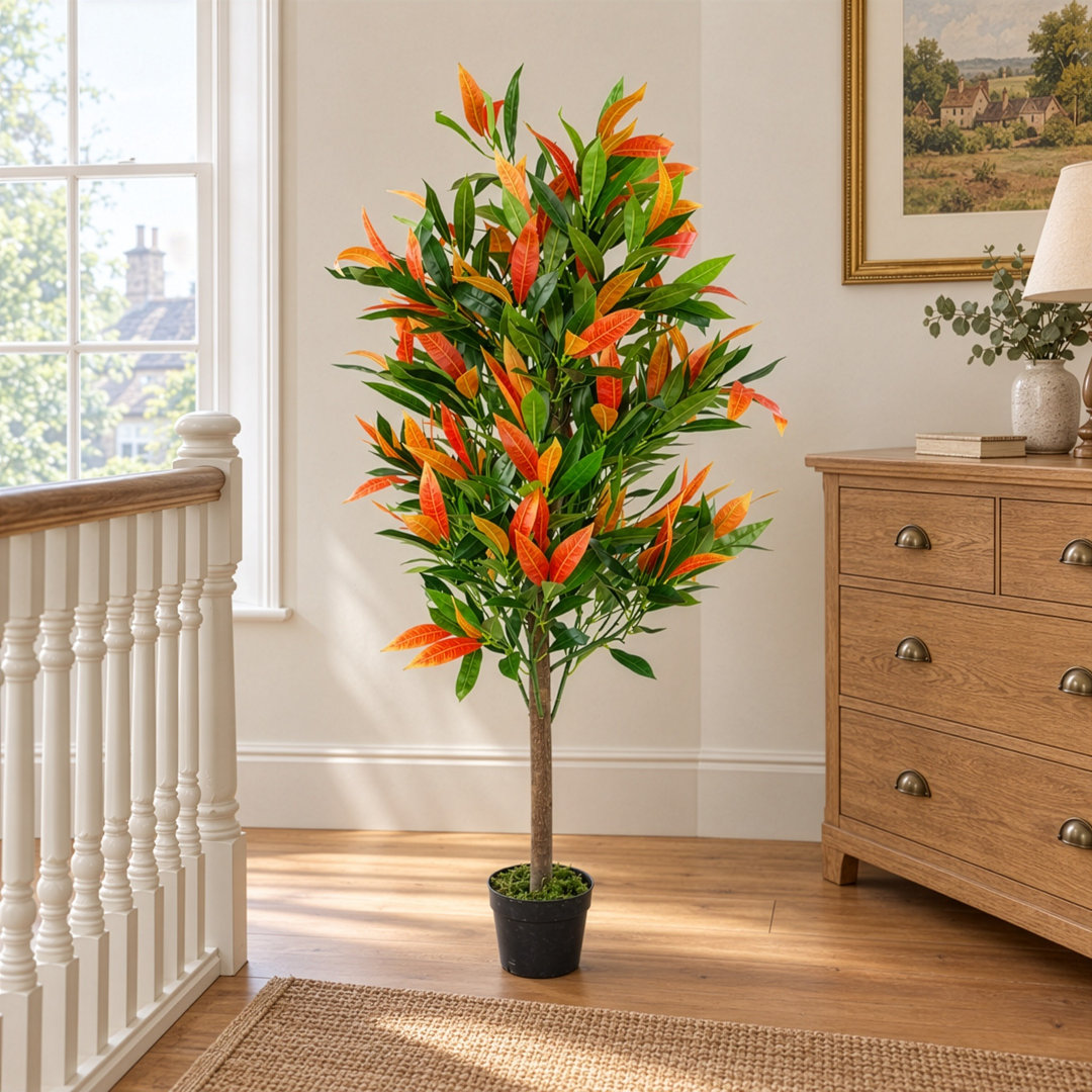 Artificial Red and Green Ficus Tree in Pot
