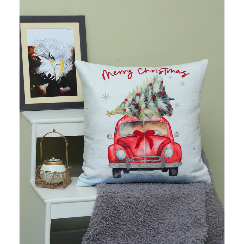 Coussin Vibhsa Alpine Holiday Merry Christmas Ride, 20 po x 20 po, Carré 20 po, Noël rouge
