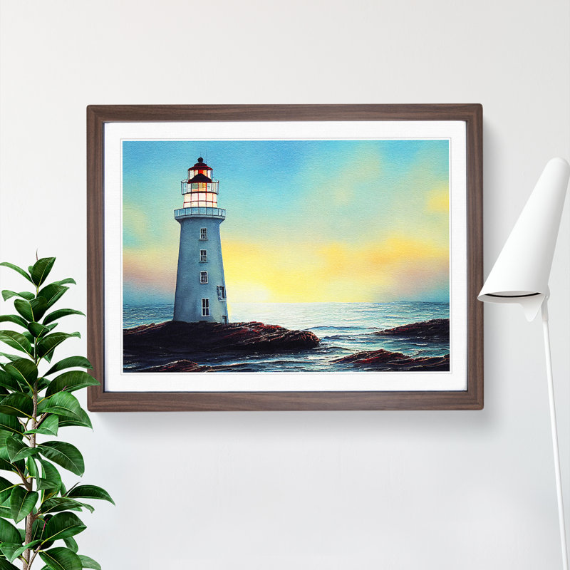 Watercolour Lighthouse Vol.3 - Single Picture Frame Print, 34cm H x 46cm W x 2cm D, Walnut