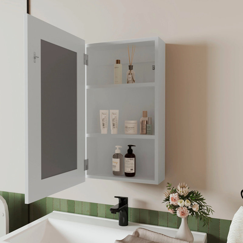 Armoire à pharmacie moderne blanche avec miroir inclus et grand rangement mural et trois options réfléchies, Blanc
