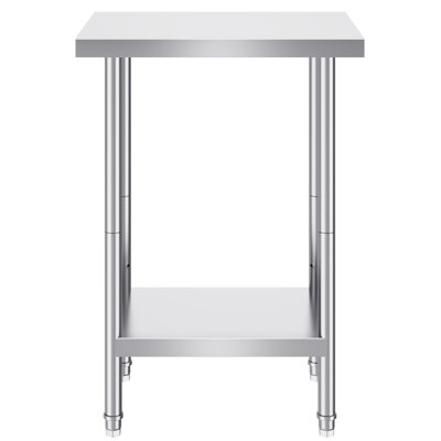 Table de préparation en acier inoxydable, 24 x 18 x 34 pouces, table de travail en métal robuste avec 3 niveaux de hauteur réglables, poste de travail commercial pour la cour du garage de la cuisine
