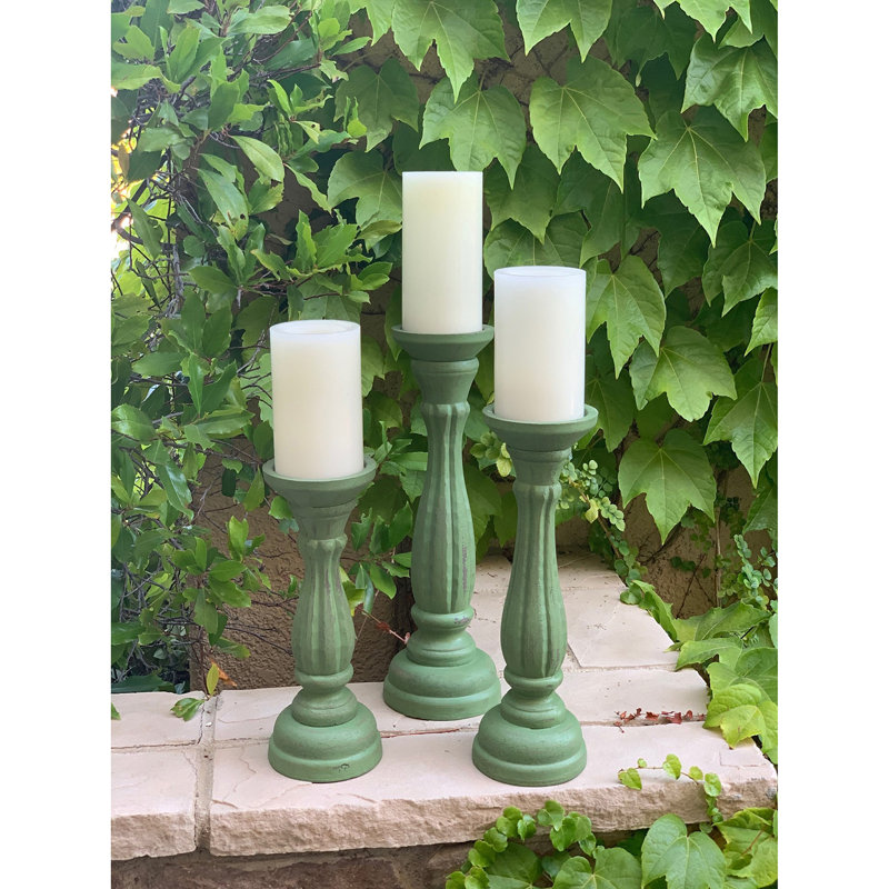 Wood Tabletop Candlestick, Green