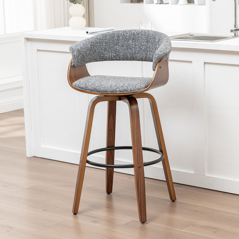Devlin Linen Fabric Upholstered Swivel Mid-Century Stool, Bar Stool (29.5" Seat Height)