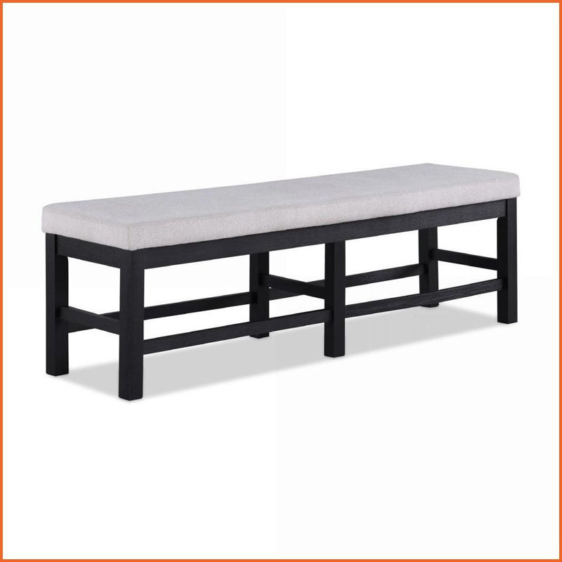 Counter Height Bench Tufted Upholstered Tapered Wood Legs | Charcoal | Solid Wood