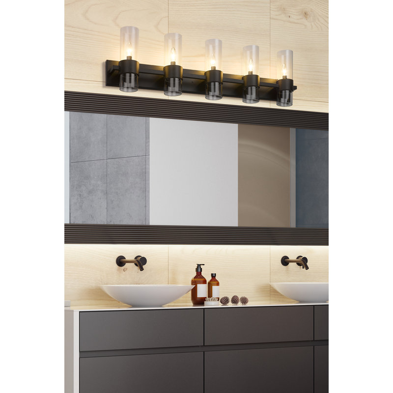 Meuble-lavabo 5 lumières Minatare, Noir mat