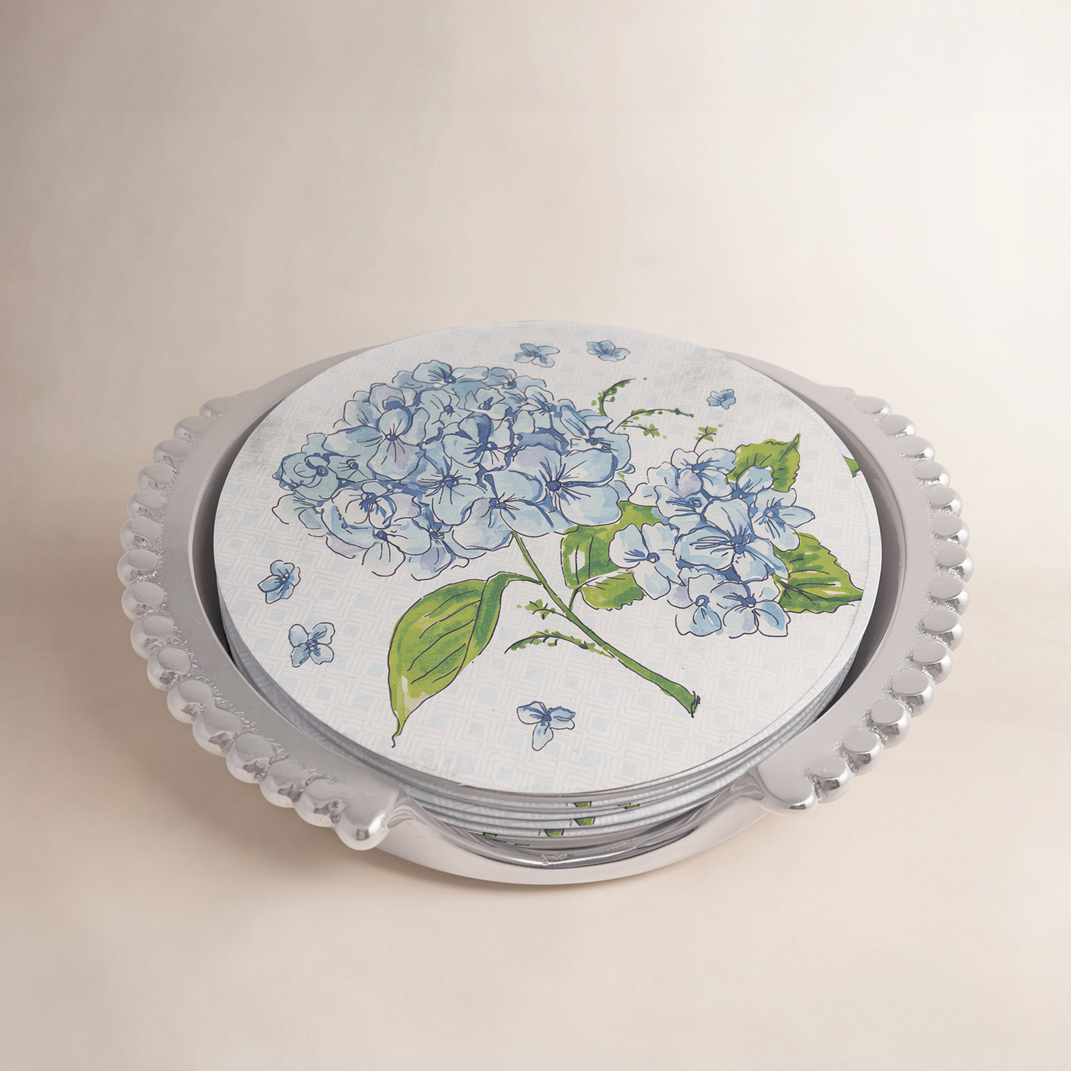 Mariposa Hydrangea Coaster Set with Holder