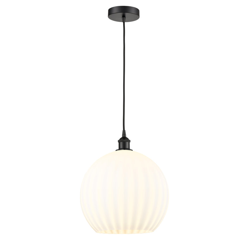Edison Venetian 1 Light Cord Hung Pendant-616-G1217, 16.63" H x 13.75" W x 13.75" D, Matte Black