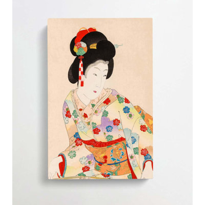 Woman In A Floral Dress by Toyohara Chikanobu - Wrapped Canvas