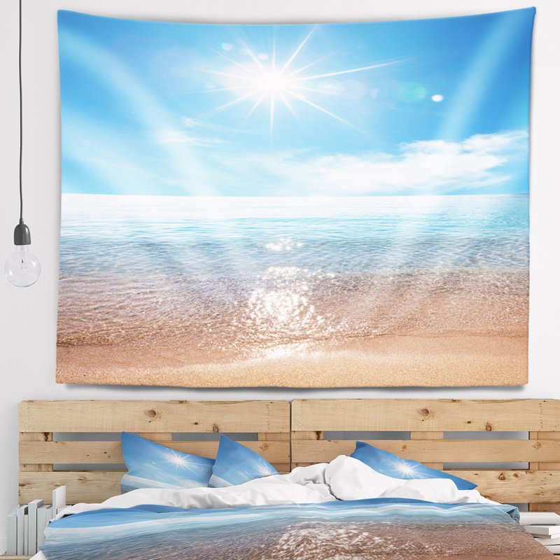 Plage, paysage marin serein avec tapisserie ensoleillée, H 50 po x l 60 po