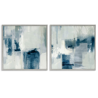 Blue Tone Brush Strokes 2 Piece Framed Giclee Art Set, design by Susan Jill