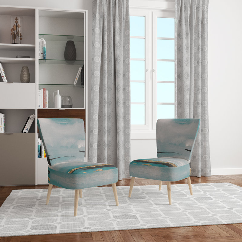 Upholstered Floral Side Chair - Modern floral Accent Chair, Ombre Teal Polyester Blend