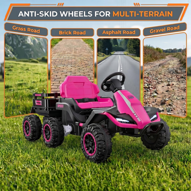 24V Ride On Toys for Big Kids with Detachable Trailer and Remote Control, Pink