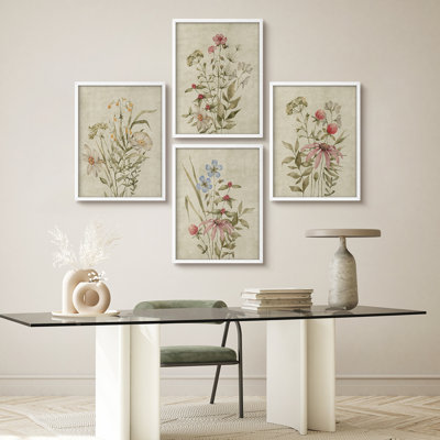 «Rustic Green Wildflowers», reproduction d'art encadrée, affiche, petit art mural