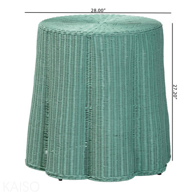 Console Scallop Natural Rattan, Coastal Boho pour le salon - Vert sarcelle