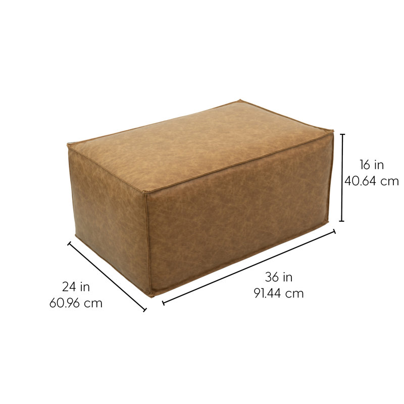 Rustic Overstuffed 36" x 24" Rectangle Ottoman, 16" Height, Tan