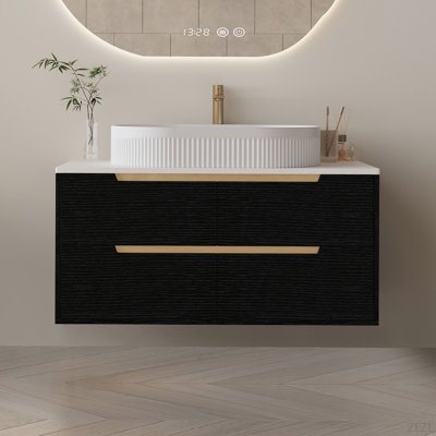 36 Inch Bathroom Vanity, Freestanding Or Wall Mounted With Ceramic Integrated Sink & Soft-Close Drawers