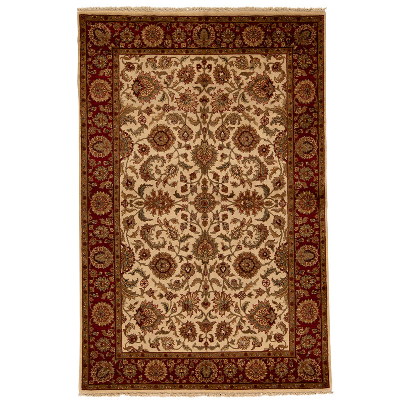 Tapis ivoire / rouge noué à la main de haute qualité