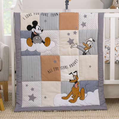 NoJo Disney Mouse, Donald Duck and Pluto, Clouds and Stars 3 Piece Nursery Crib Bedding Set