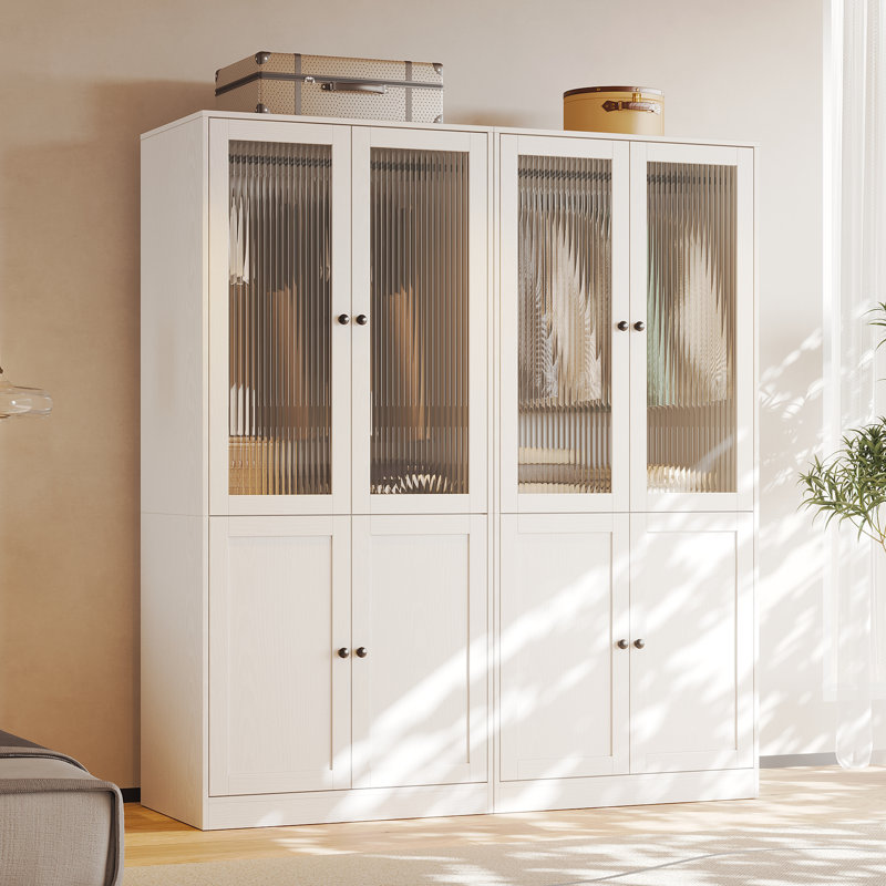 20" D Armoire Wardrobe Closet With Fluted Glass, 71" H Clothing Storage Cabinet With Hanging Rod And Soft-Close Doors, White