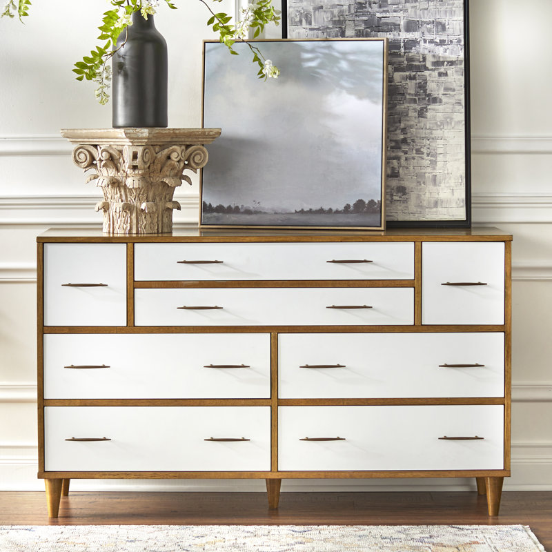 Commode 8 tiroirs Afrida, Noyer clair / blanc