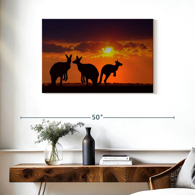 Safari kangourous au coucher du soleil, H 24 po x l 36 po