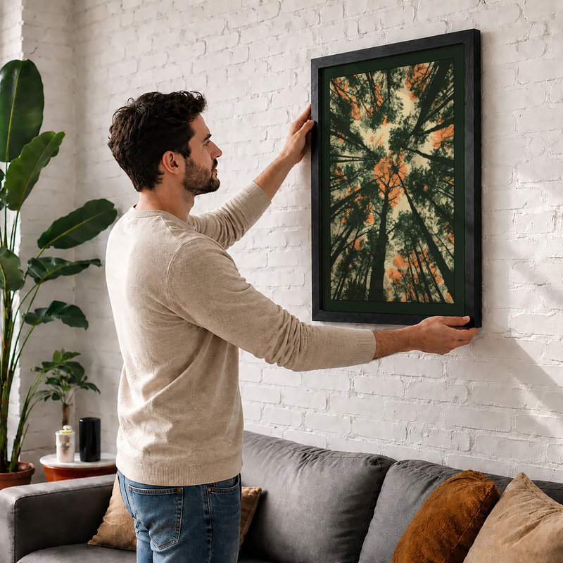 Autumn Canopy Scandinavian - Framed Print, Black, A3 - 42.0 x 29.7 cm