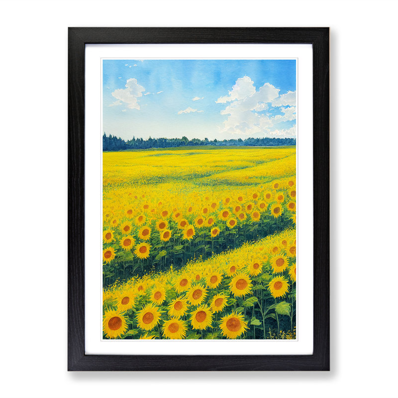 Watercolour Sunflower Field Vol.1 - Framed Print, Black, 64cm H x 46cm W x 2cm D