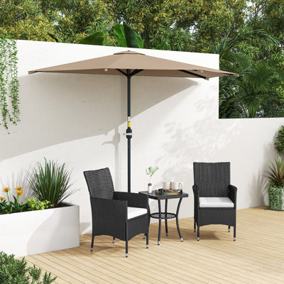 9.8ft Half Umbrella Patio Parasol Sun Shade, Crank Handle, Coffee