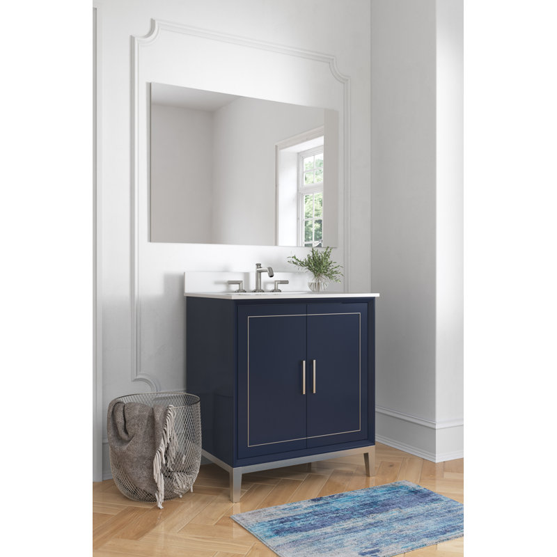Gracie 30'' W Single Vanity, Pacific Blue, Satin Brass, White Quartz