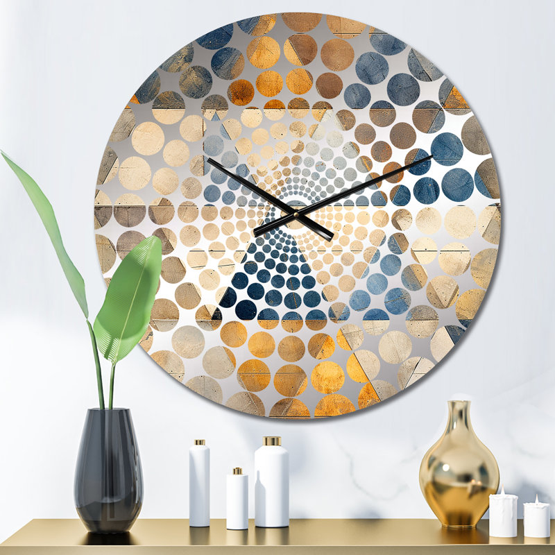 Horloge murale géométrique beige et bleu, Médium