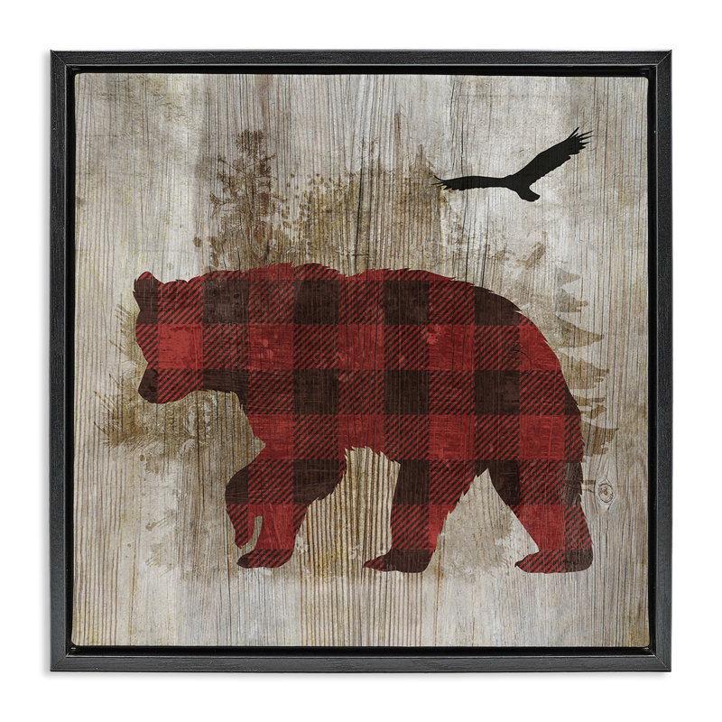 Buffalo à carreaux ours et oiseaux, Cadre flottant noir de jais, H 18 po x l 18 po