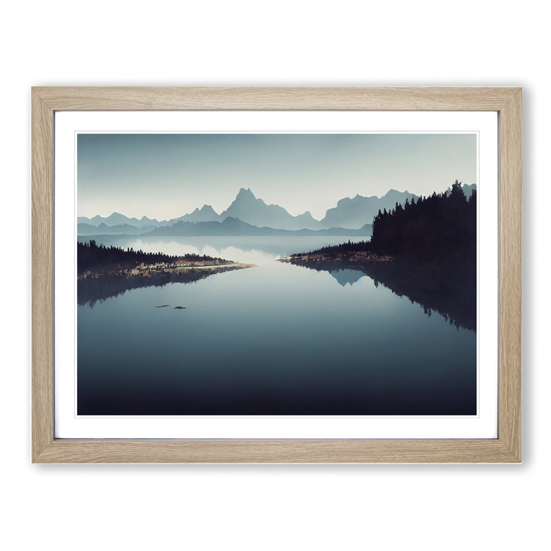 XH1022-9610X View Of Mountain Lake Vol.3 - Single Picture Frame Print, Grey, 46cm H x 64cm W x 2cm D