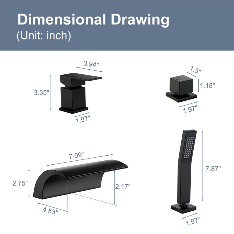 1 Handle Bathroom Waterfall Faucet with Diverter, Matte Black