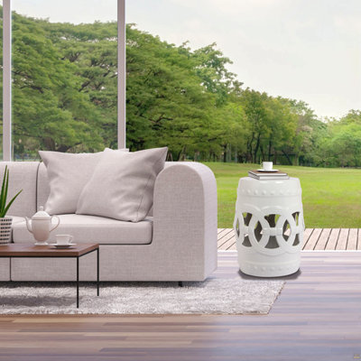 Ceramic Drum Stool - Indoor/Outdoor Side Table - Accent Garden Stool