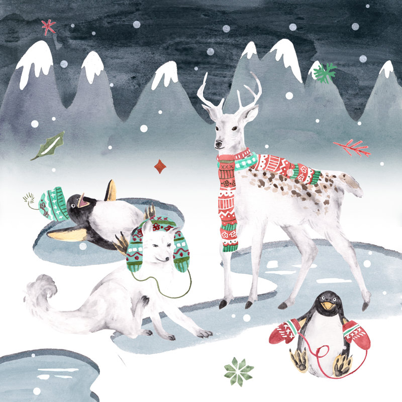 North Pole Friends II by Melissa Wang - Wrapped Canvas Painting, 30cm H x 30cm W