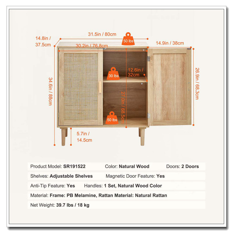 Armoire en rotin, armoire de rangement en rotin