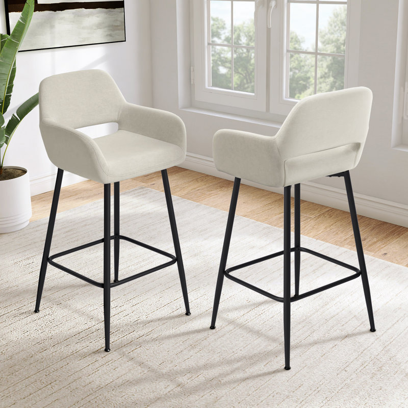 Erdmann Upholstered Counter Stools, Set of 2 Bar Stools with Metal Frame