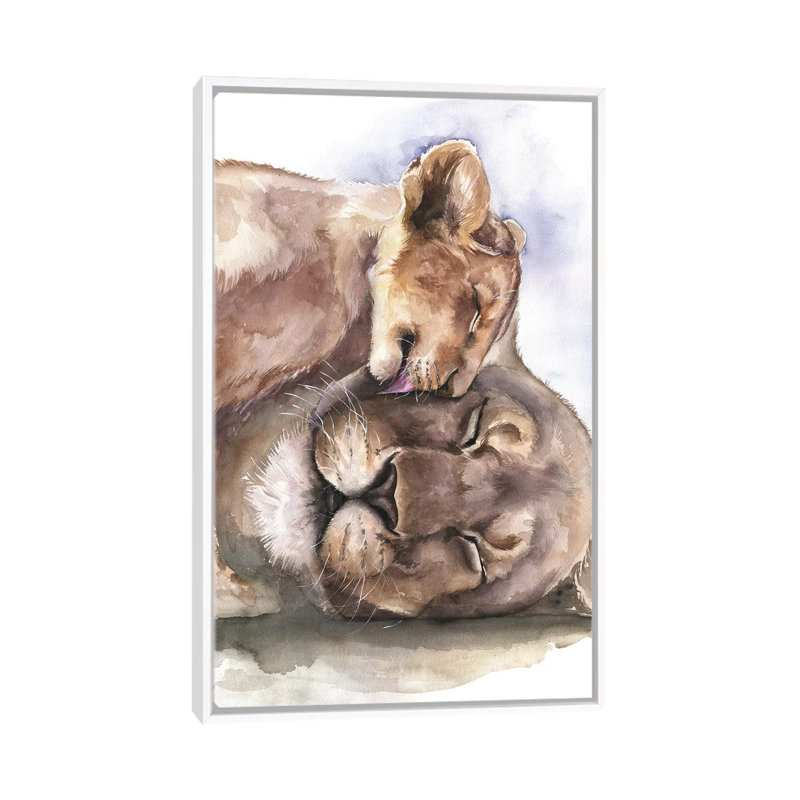 Happy Lions, art encadré, H 60 po x l 40po x P 1,5 po, Toile blanche encadrée