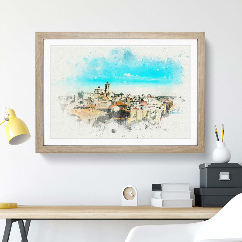 View of Tarragona in Spain in Abstract - Picture Frame Graphic Art Print, 60cm H x 91cm W x 2cm D, Oak