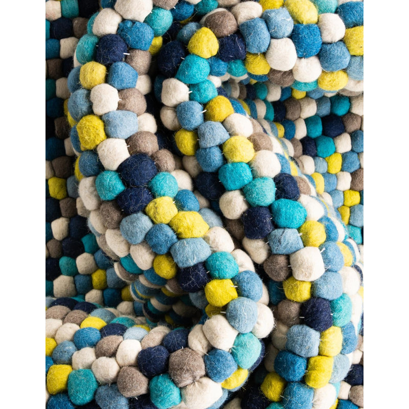 Tapis contemporain de couleur bleue Rosston, Carré 7 pi 10 po