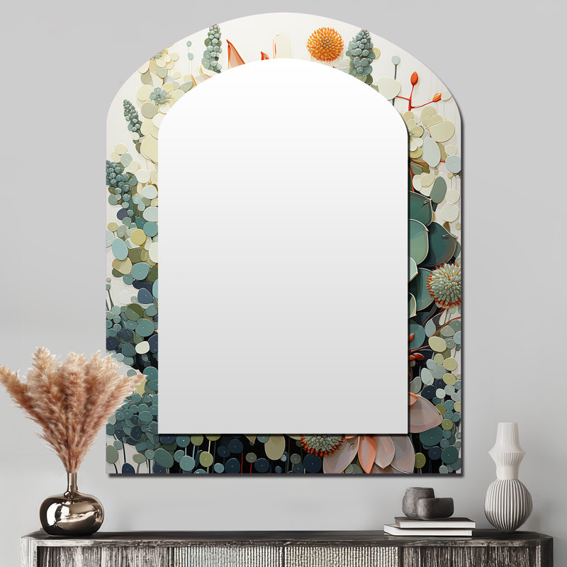 Vert, blanc, plantes grasses, fleurs, serein, plantes grasses - miroir arqué, 43 po x 33 po