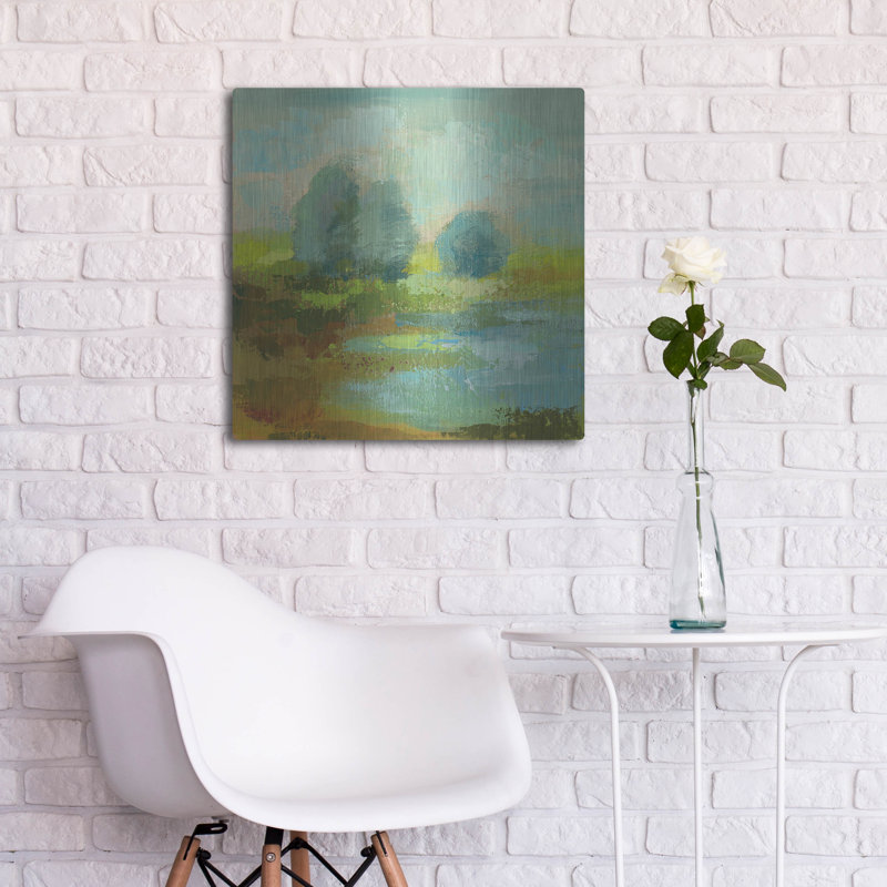 Art mural en métal luxueux «Windsor Blue Field 1» par Silvia Vassileva, 24 po x 24 po, H 24 po x l 24 po