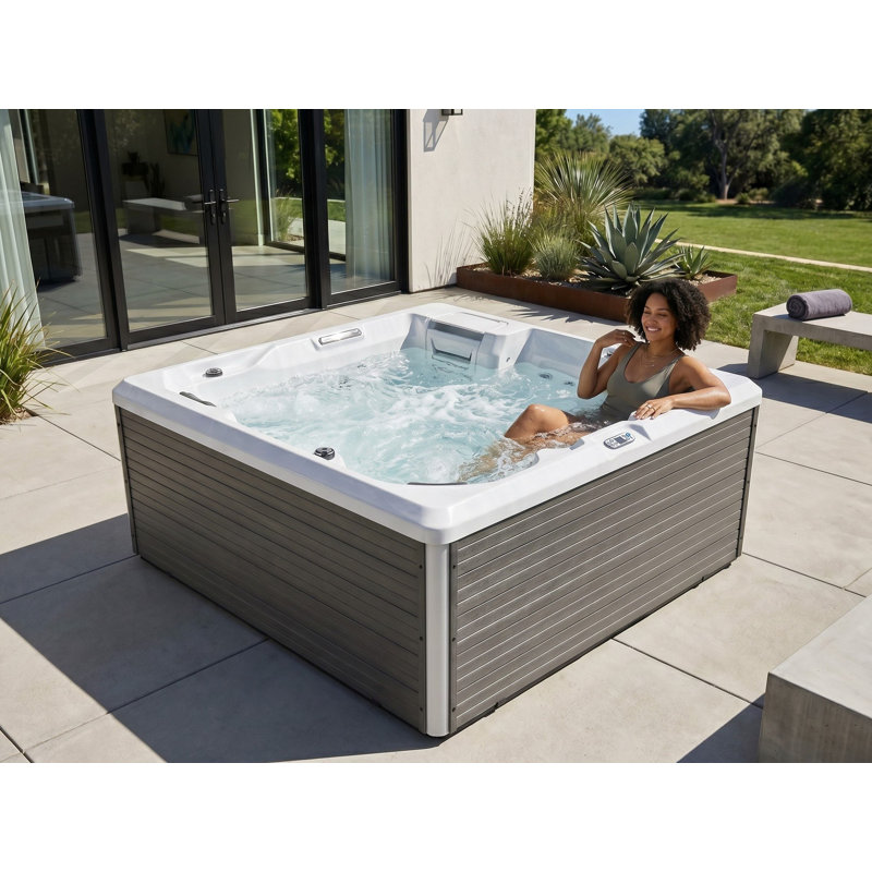 Outdoor Hot Tub with LED OZOGOCHE Grey