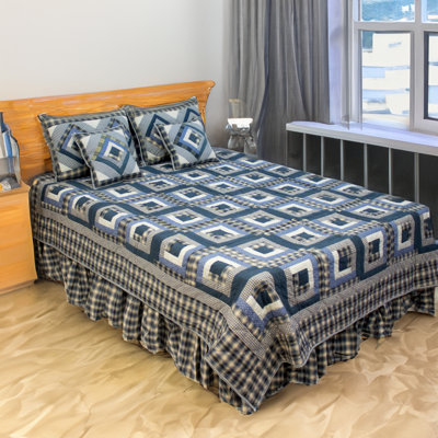 Courtepointe réversible simple Blue Log Cabin
