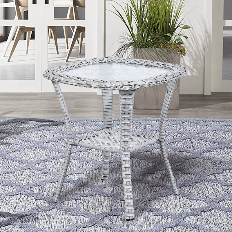 Table d'appoint en osier et verre Bonia, Gris clair