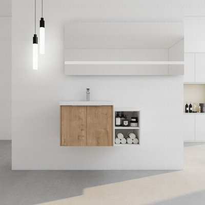 Meuble-lavabo à fermeture en douceur 36 po avec lavabo, petites tablettes de rangement, armoire combinée 24 po et 12 po (KD-Packing)